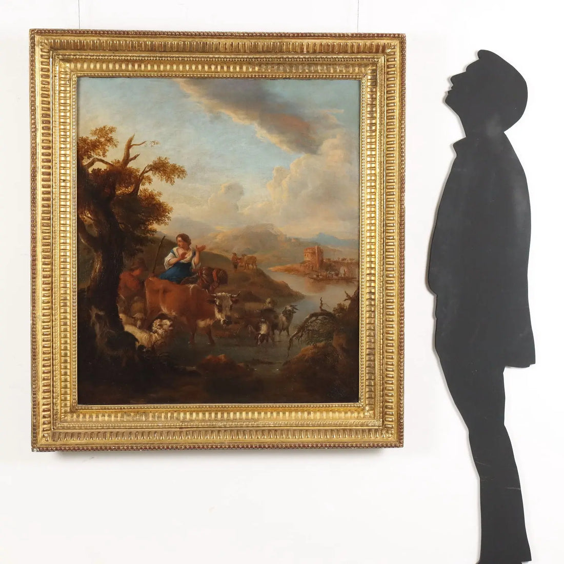 Antique Painting Michiel Caree Oil on Canvas Landscape XVIII Century - Landscape with Shepherds and Herds | Art | Antique Painting