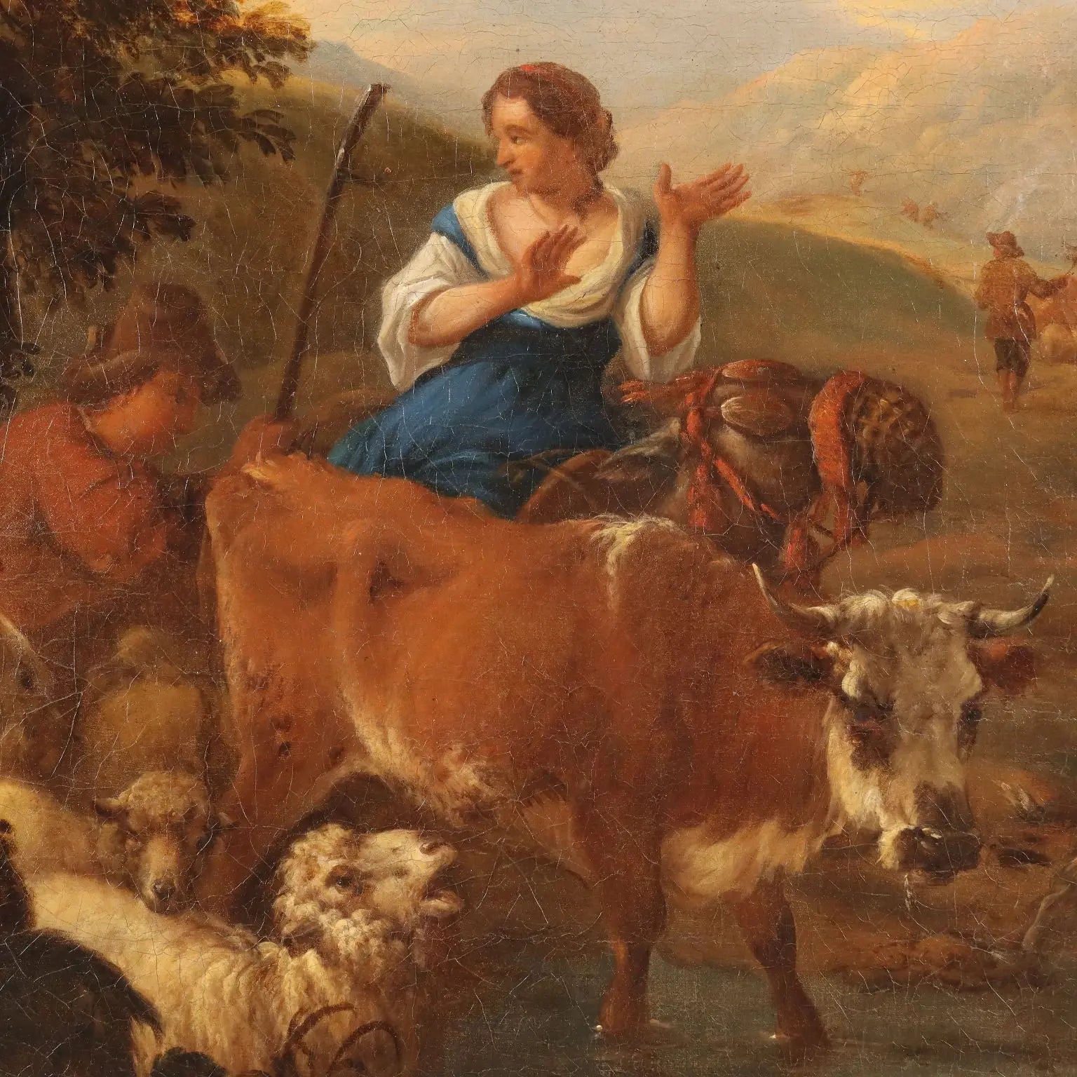 Antique Painting Michiel Caree Oil on Canvas Landscape XVIII Century - Landscape with Shepherds and Herds | Art | Antique Painting