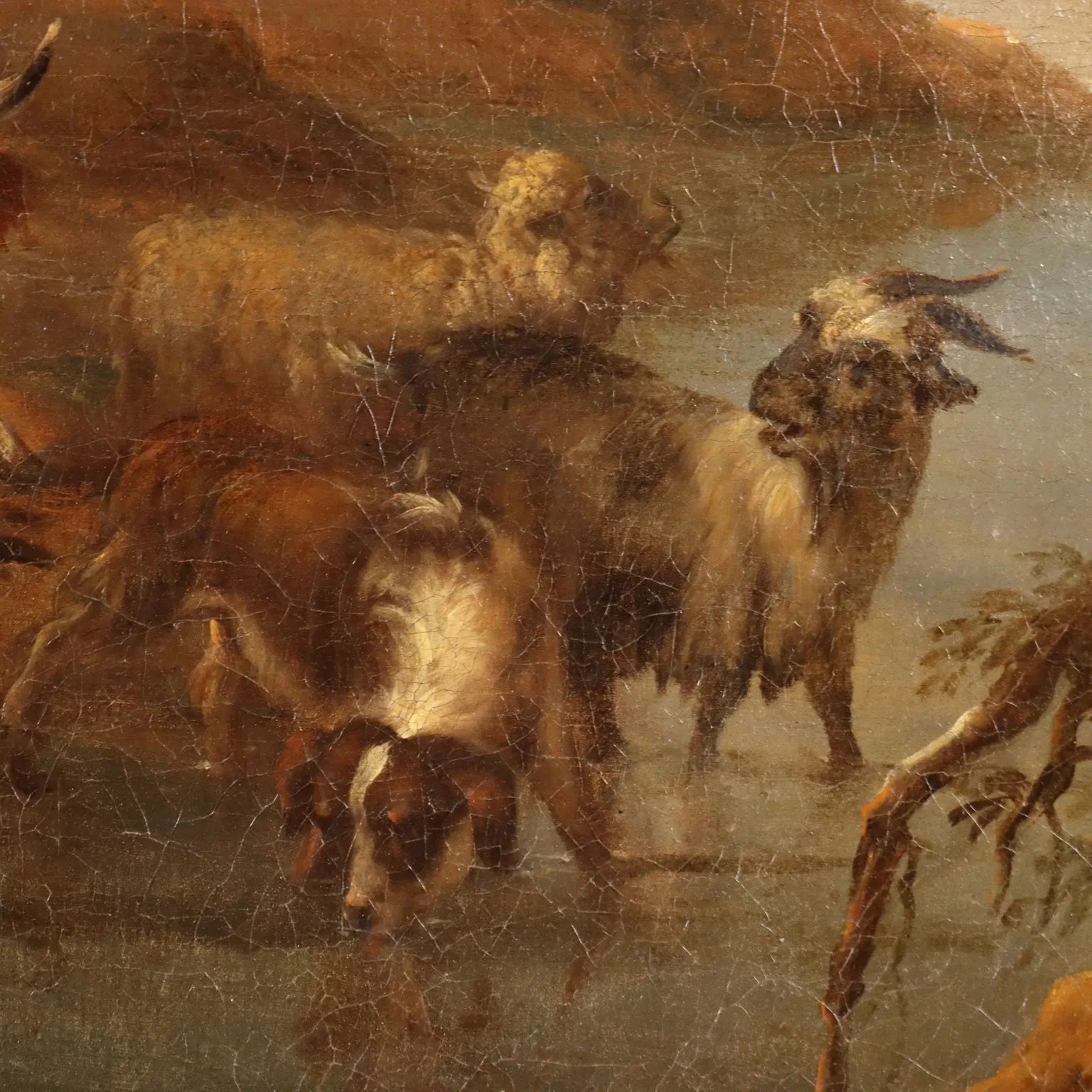 Antique Painting Michiel Caree Oil on Canvas Landscape XVIII Century - Landscape with Shepherds and Herds | Art | Antique Painting