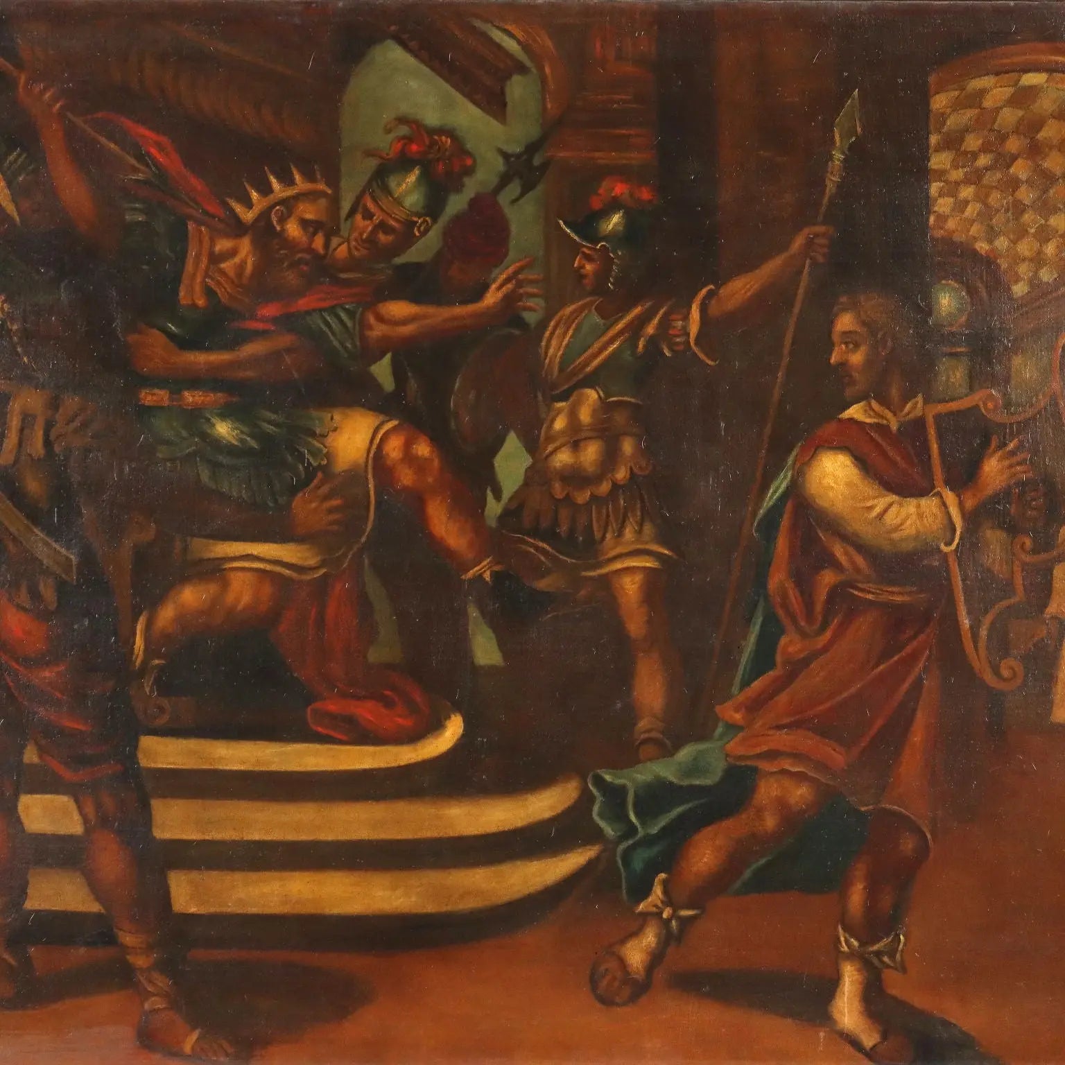 Antique Painting Religious Subject Oil on Canvas XVII Century - David Playing the Harp | Art | Antique Painting