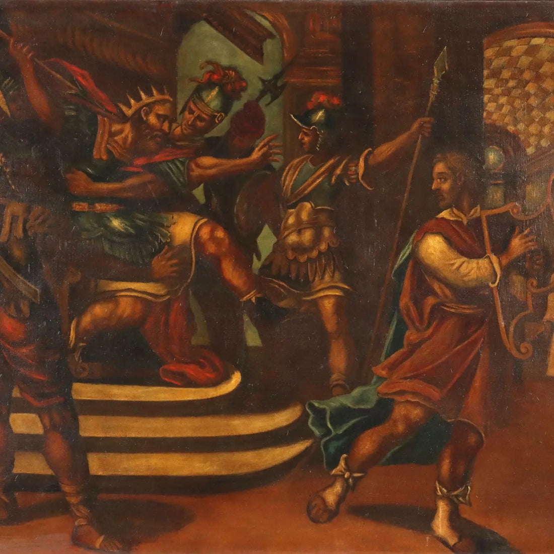 Antique Painting Religious Subject Oil on Canvas XVII Century - David Playing the Harp | Art | Antique Painting
