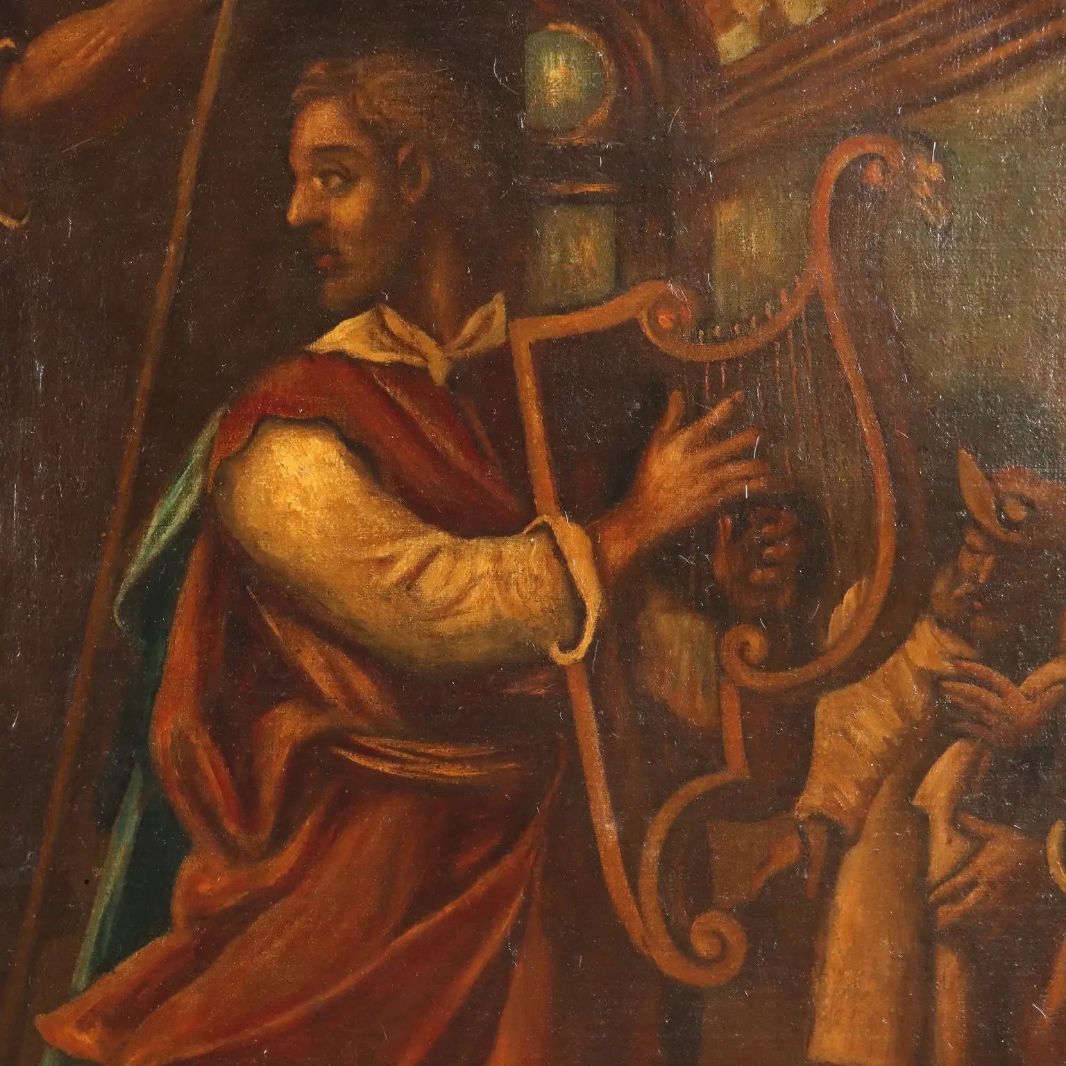 Antique Painting Religious Subject Oil on Canvas XVII Century - David Playing the Harp | Art | Antique Painting