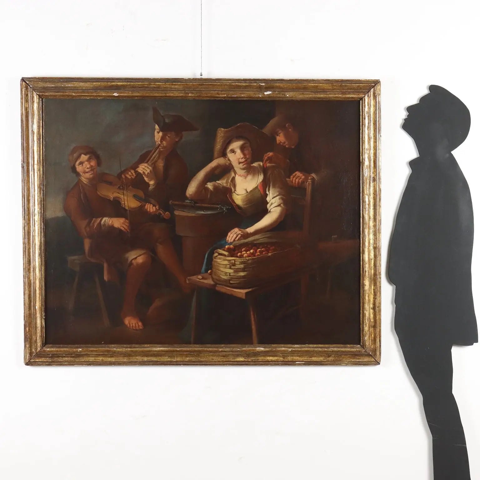 Antique Painting Signed G. Francesco Clipper Oil on Canvas '700 - A Cherry Seller Being Courted by Two Musicians ca. 1720 | Art | Antique Painting
