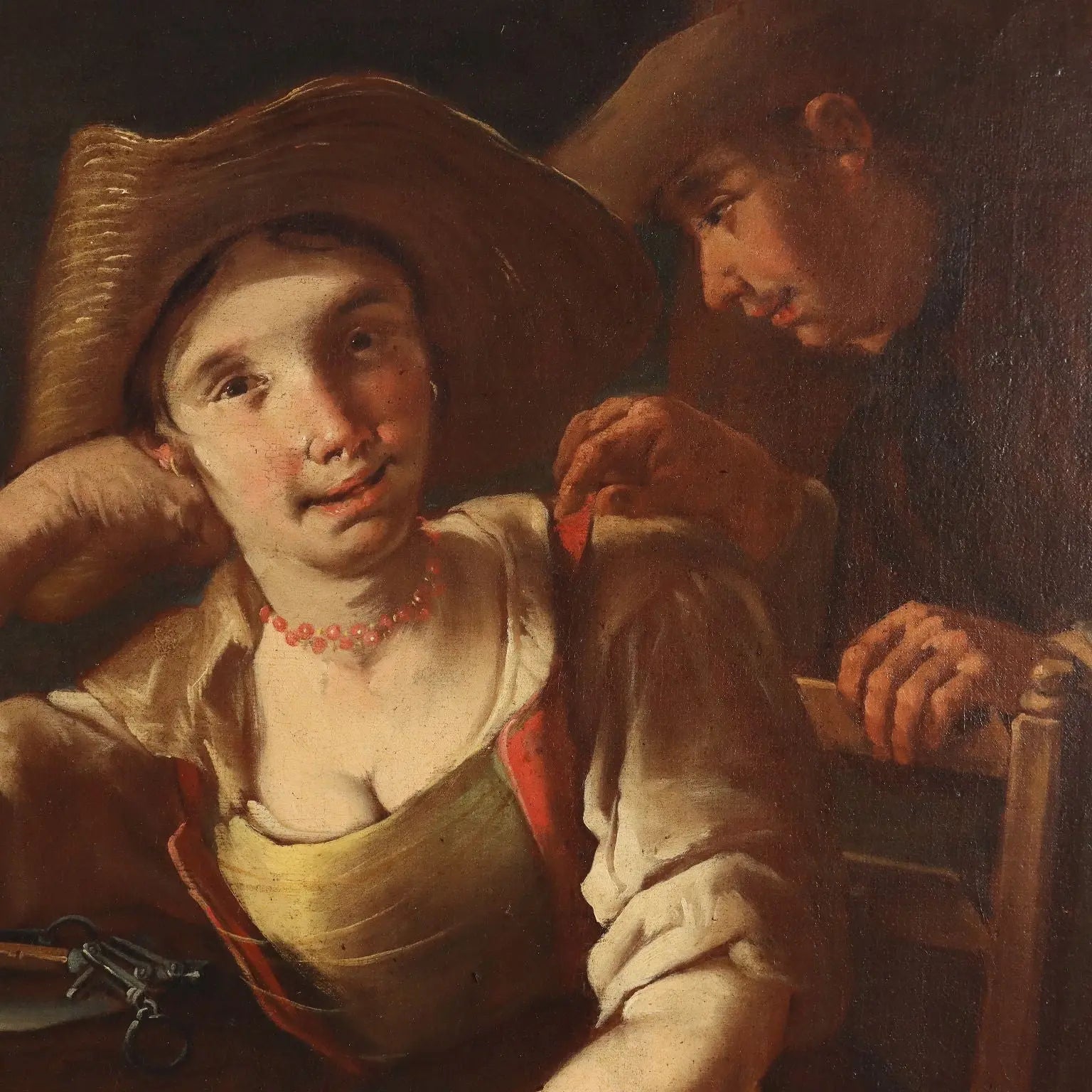 Antique Painting Signed G. Francesco Clipper Oil on Canvas '700 - A Cherry Seller Being Courted by Two Musicians ca. 1720 | Art | Antique Painting