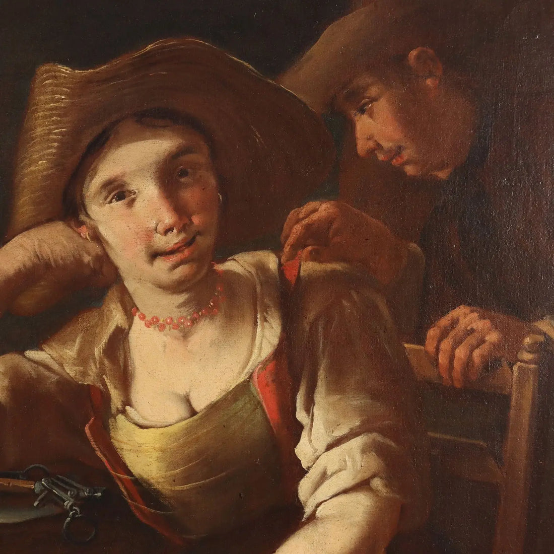 Antique Painting Signed G. Francesco Clipper Oil on Canvas '700 - A Cherry Seller Being Courted by Two Musicians ca. 1720 | Art | Antique Painting