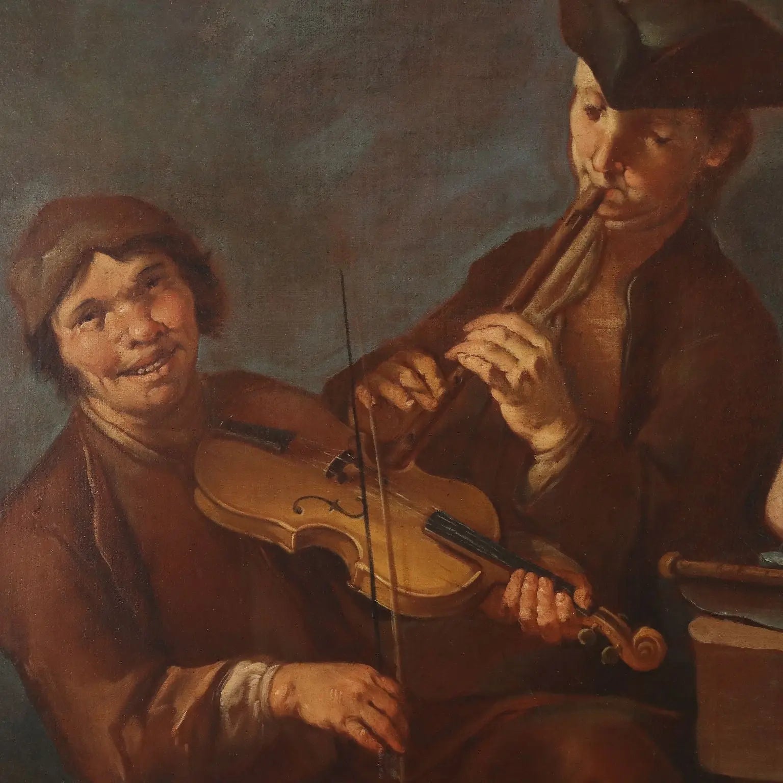 Antique Painting Signed G. Francesco Clipper Oil on Canvas '700 - A Cherry Seller Being Courted by Two Musicians ca. 1720 | Art | Antique Painting