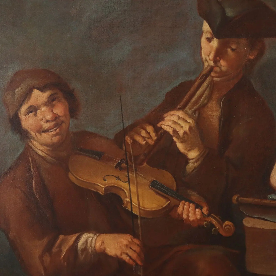 Antique Painting Signed G. Francesco Clipper Oil on Canvas '700 - A Cherry Seller Being Courted by Two Musicians ca. 1720 | Art | Antique Painting