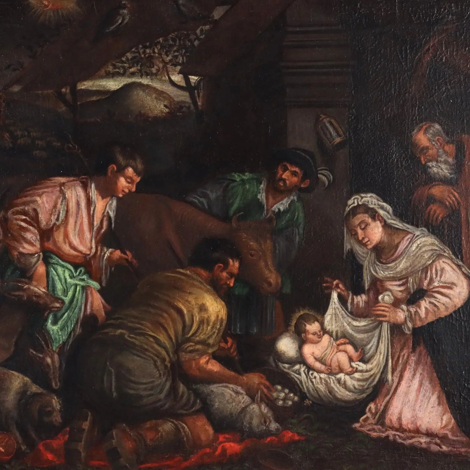 Antique Painting Workshop of Francesco Bassano Italy XVI Century - Nativity | Art | Antique Painting