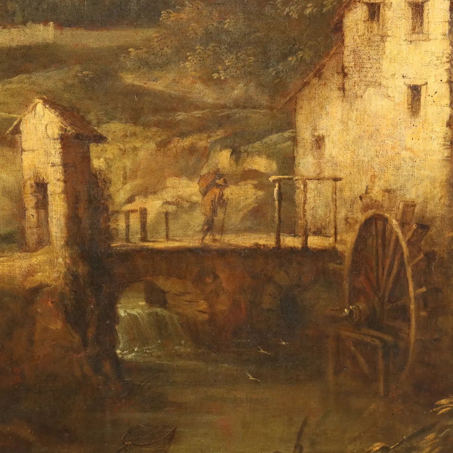 Antique Painting Landscape with Stream Mill XVIII Century | Art | Antique Painting