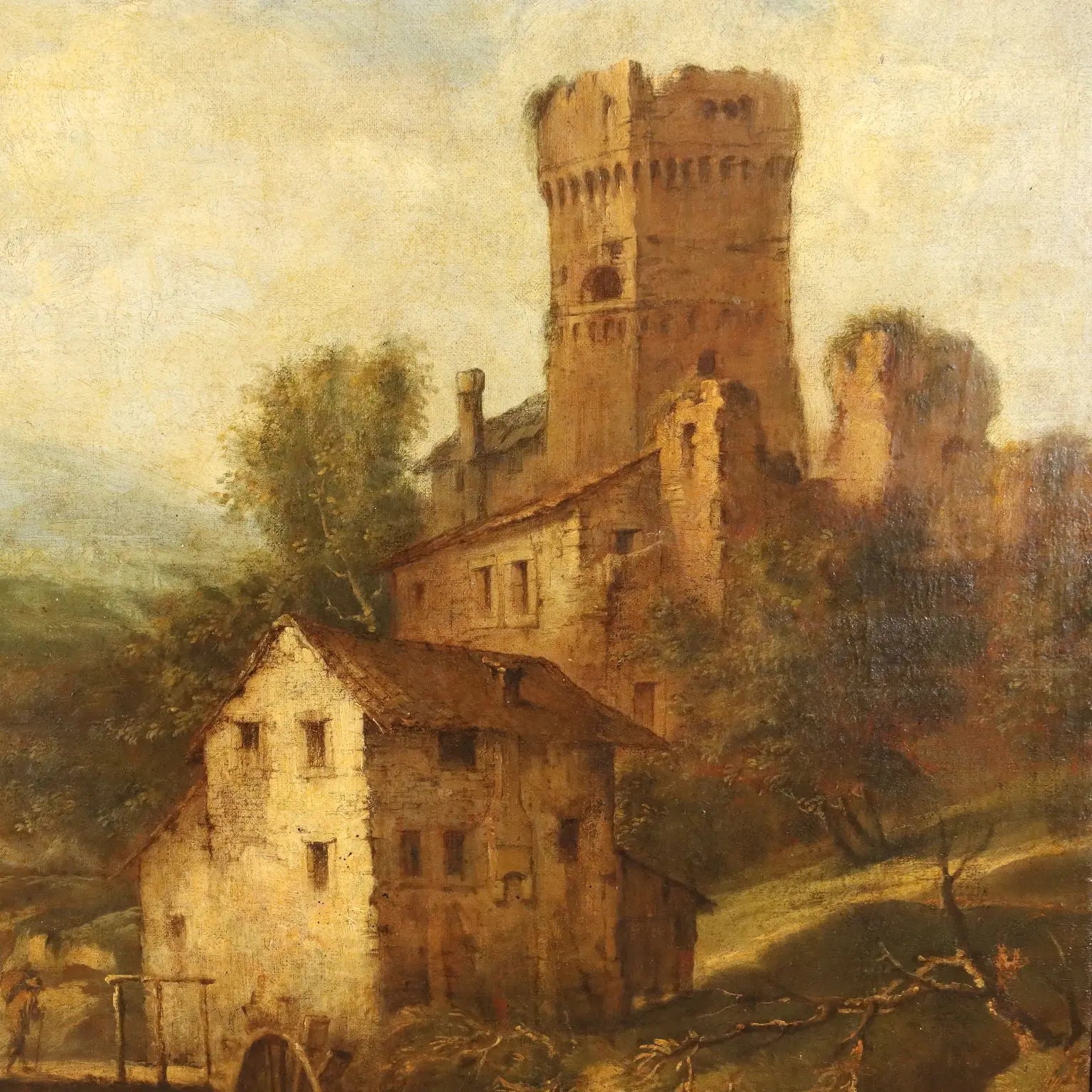 Antique Painting Landscape with Stream Mill XVIII Century | Art | Antique Painting
