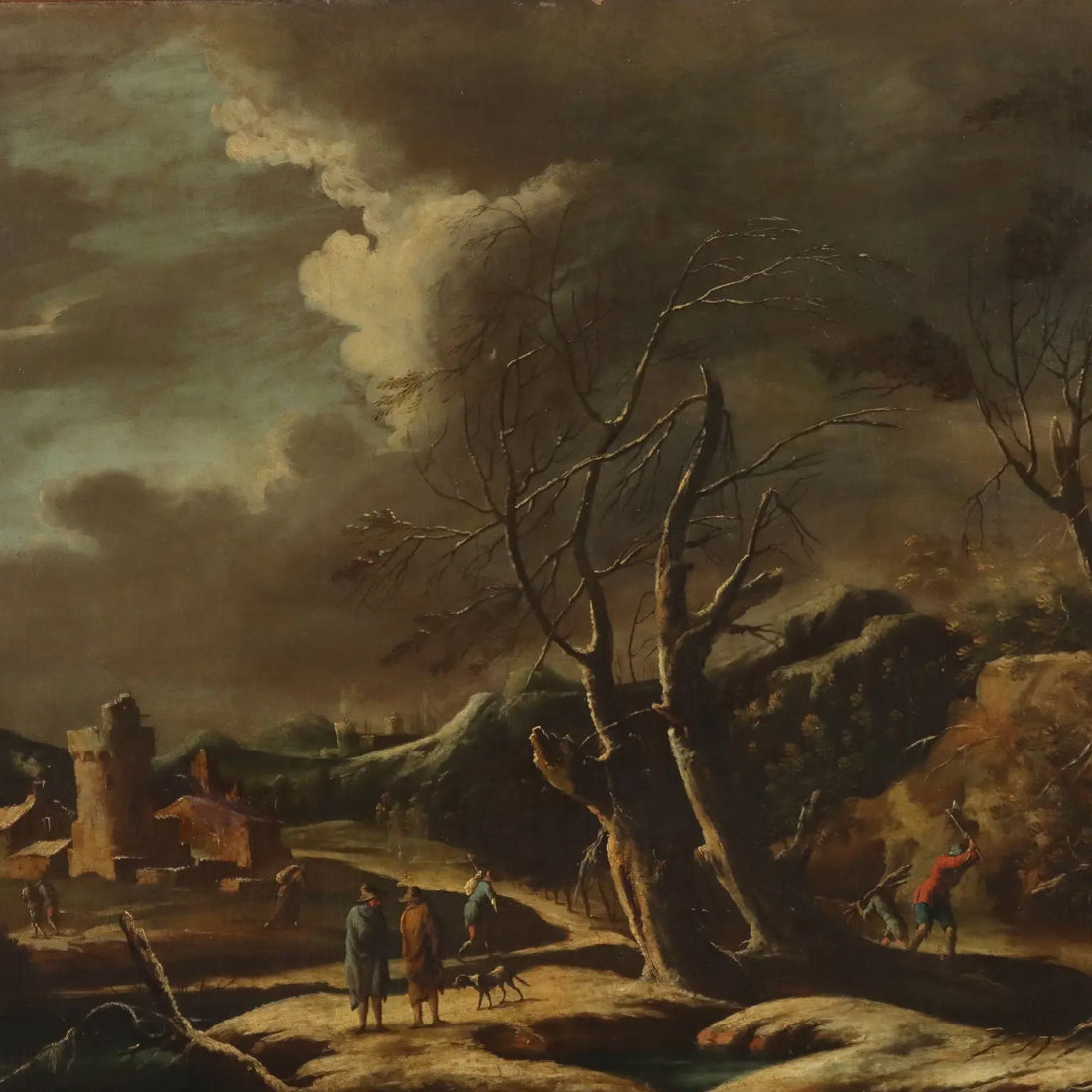 Antique Painting Influence of Marco Ricci Winter Landscape '700 - Winter Landscape with Figures | Art | Antique Painting