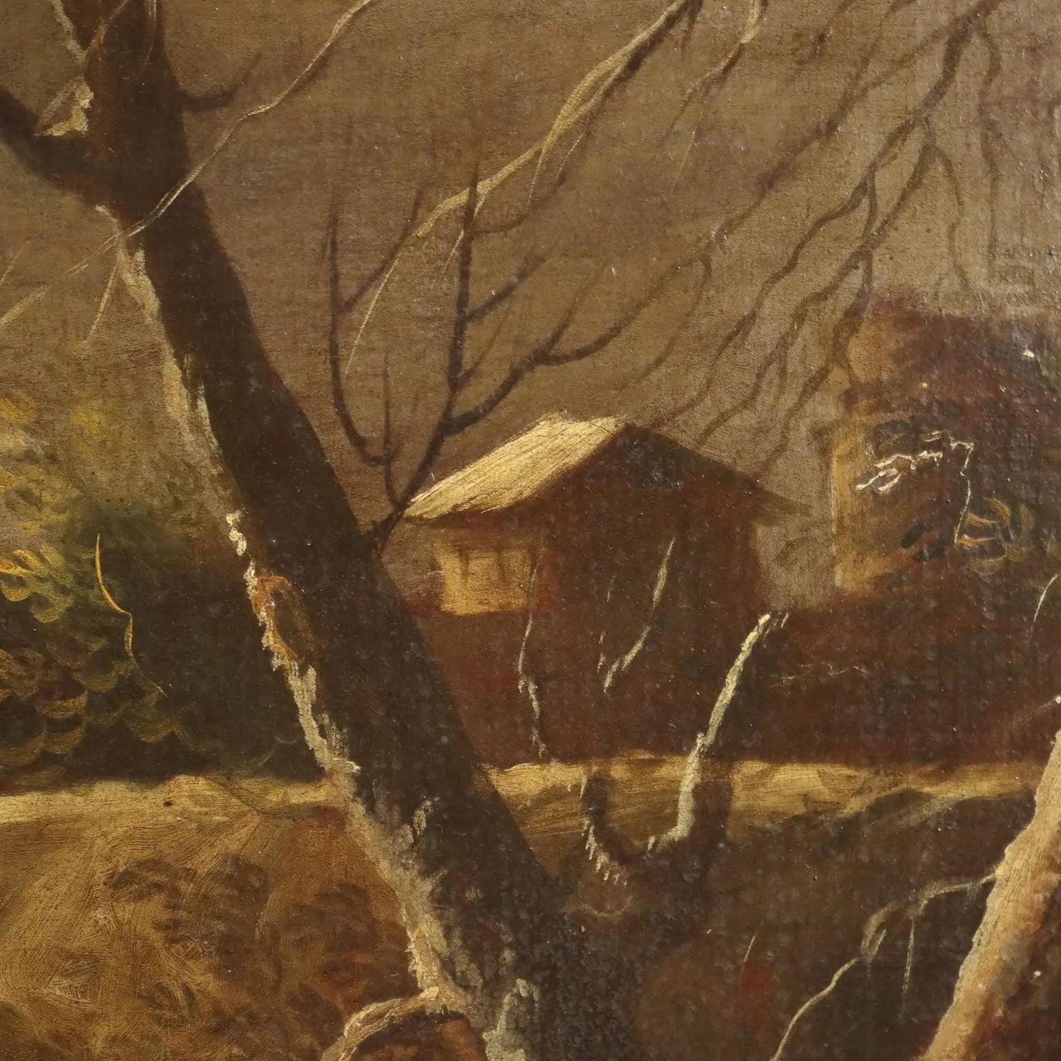 Antique Painting Influence of Marco Ricci Winter Landscape '700 - Winter Landscape with Figures | Art | Antique Painting