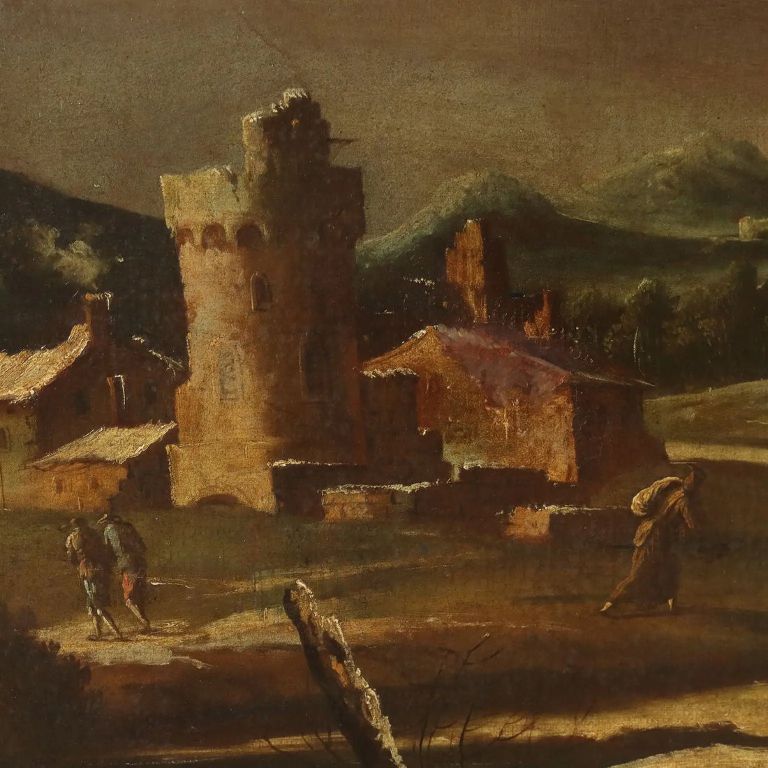 Antique Painting Influence of Marco Ricci Winter Landscape '700 - Winter Landscape with Figures | Art | Antique Painting