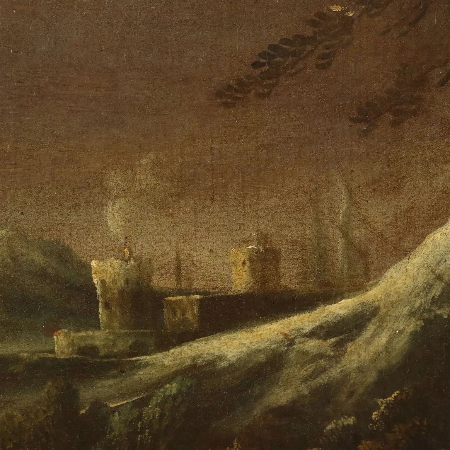 Antique Painting Influence of Marco Ricci Winter Landscape '700 - Winter Landscape with Figures | Art | Antique Painting