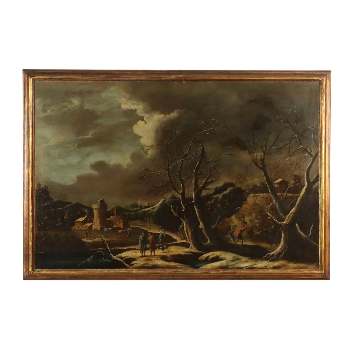 Antique Painting Influence of Marco Ricci Winter Landscape '700 - Winter Landscape with Figures | Art | Antique Painting