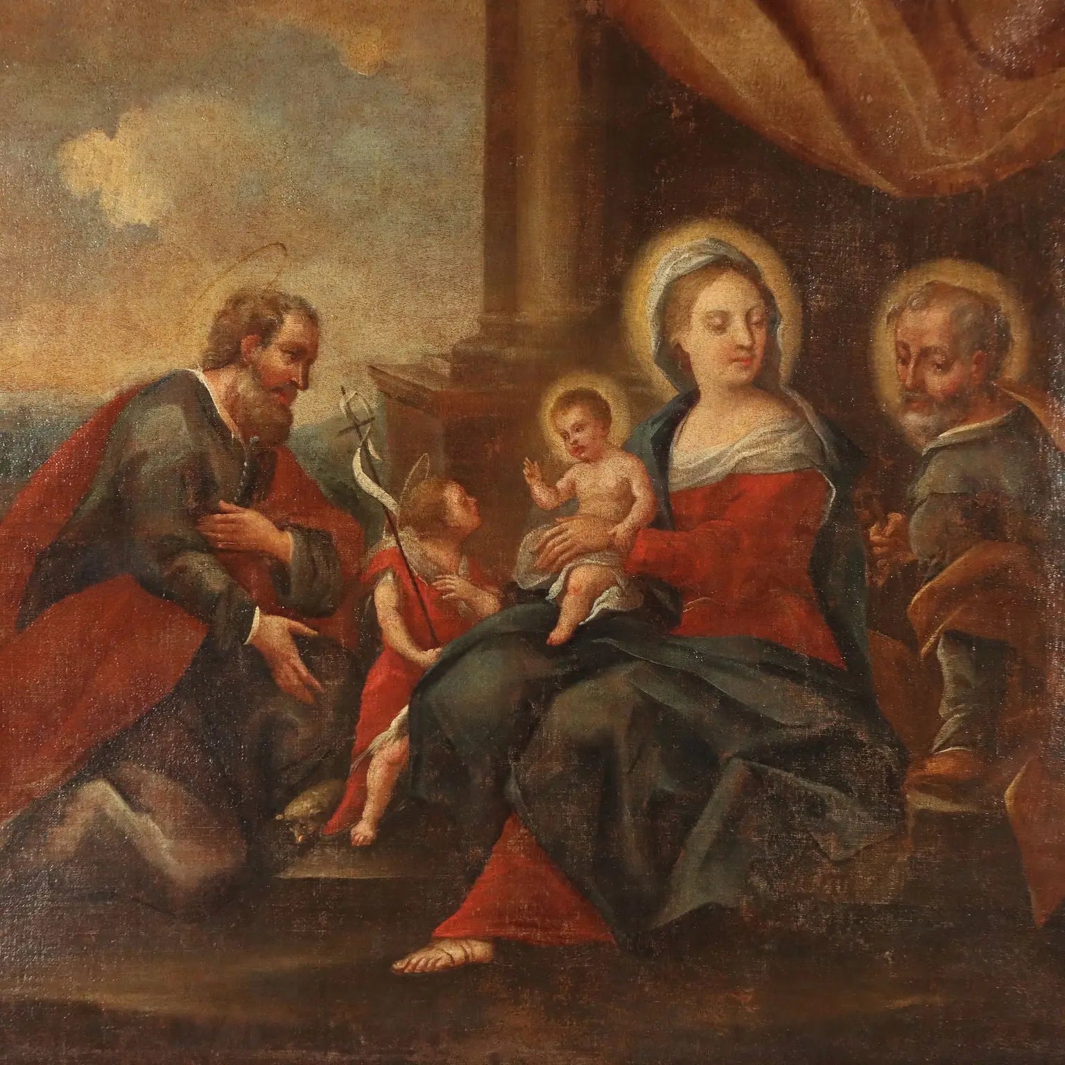 The Holy Family with Saints Antique Painting XVII-XVIII Century | Art | Antique Painting