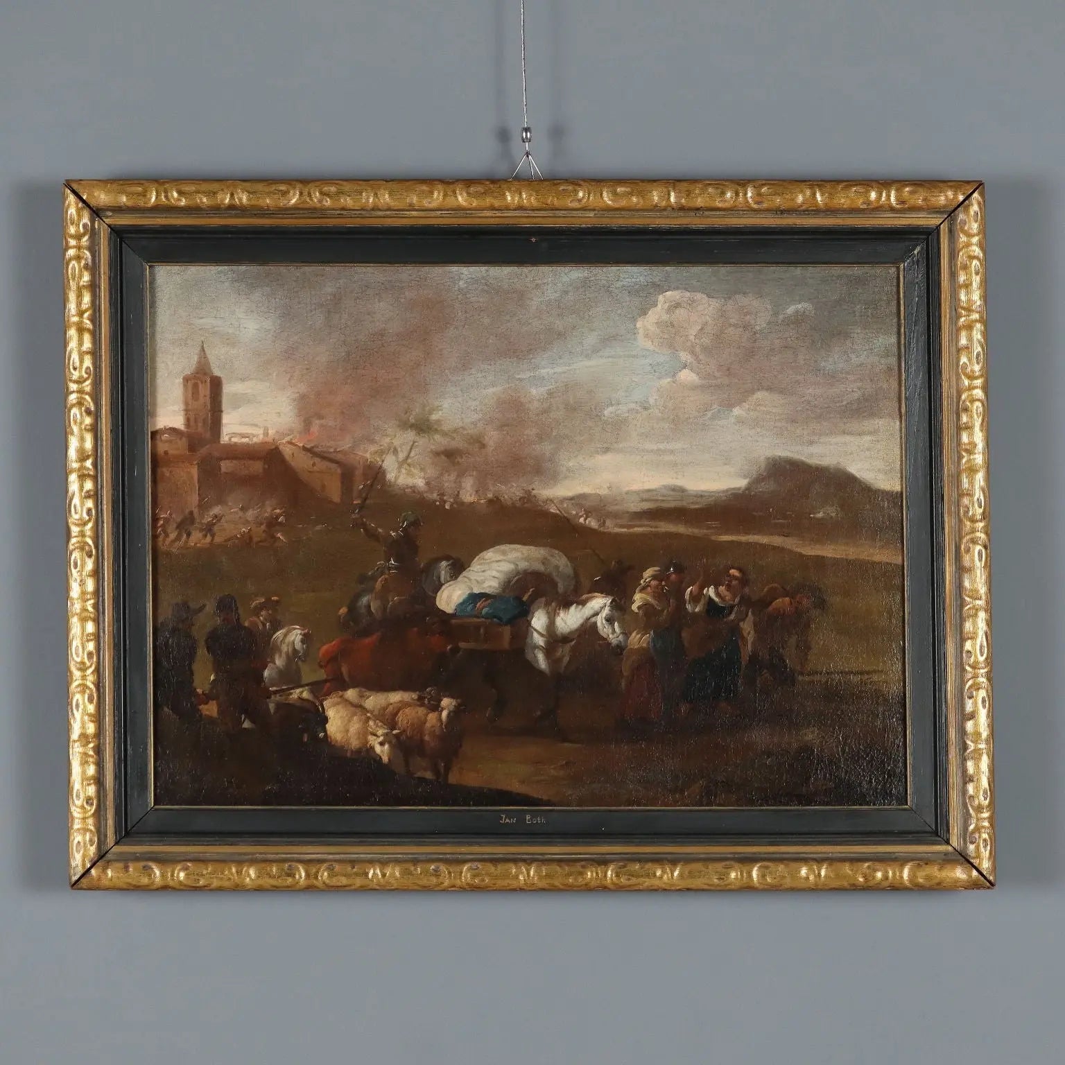 The Escape from the Besieged City Oil on Canvas XVII Century | Art | Antique Painting
