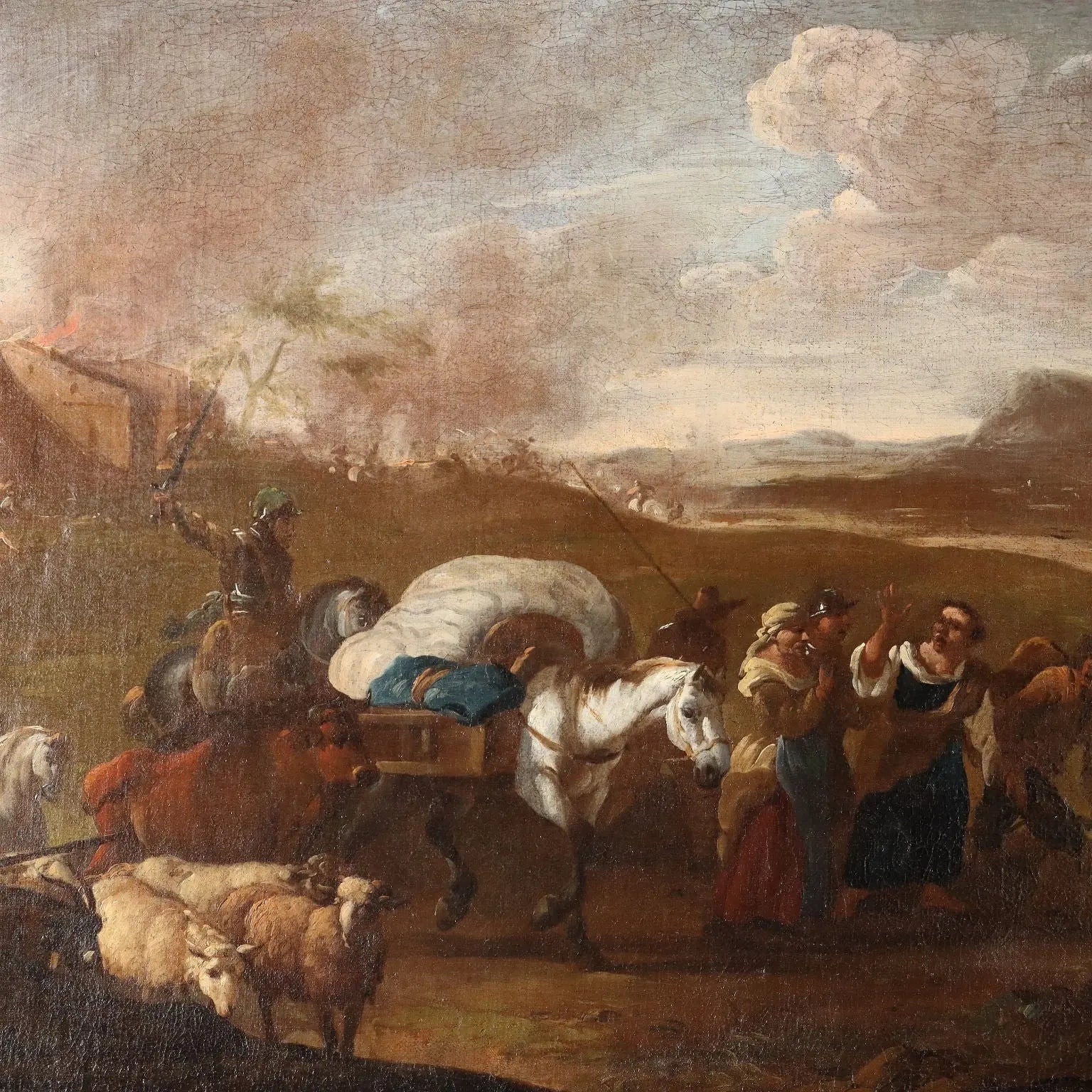 The Escape from the Besieged City Oil on Canvas XVII Century | Art | Antique Painting