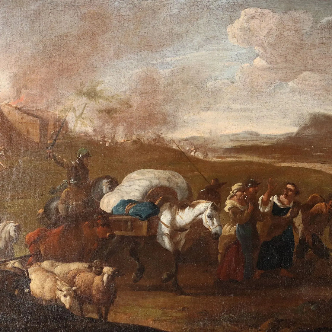 The Escape from the Besieged City Oil on Canvas XVII Century | Art | Antique Painting