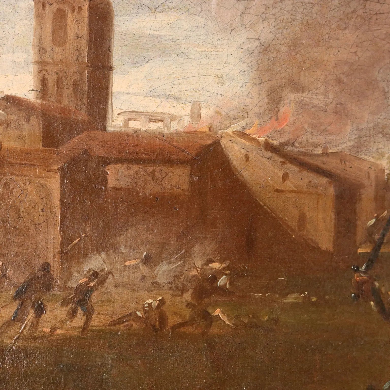 The Escape from the Besieged City Oil on Canvas XVII Century | Art | Antique Painting