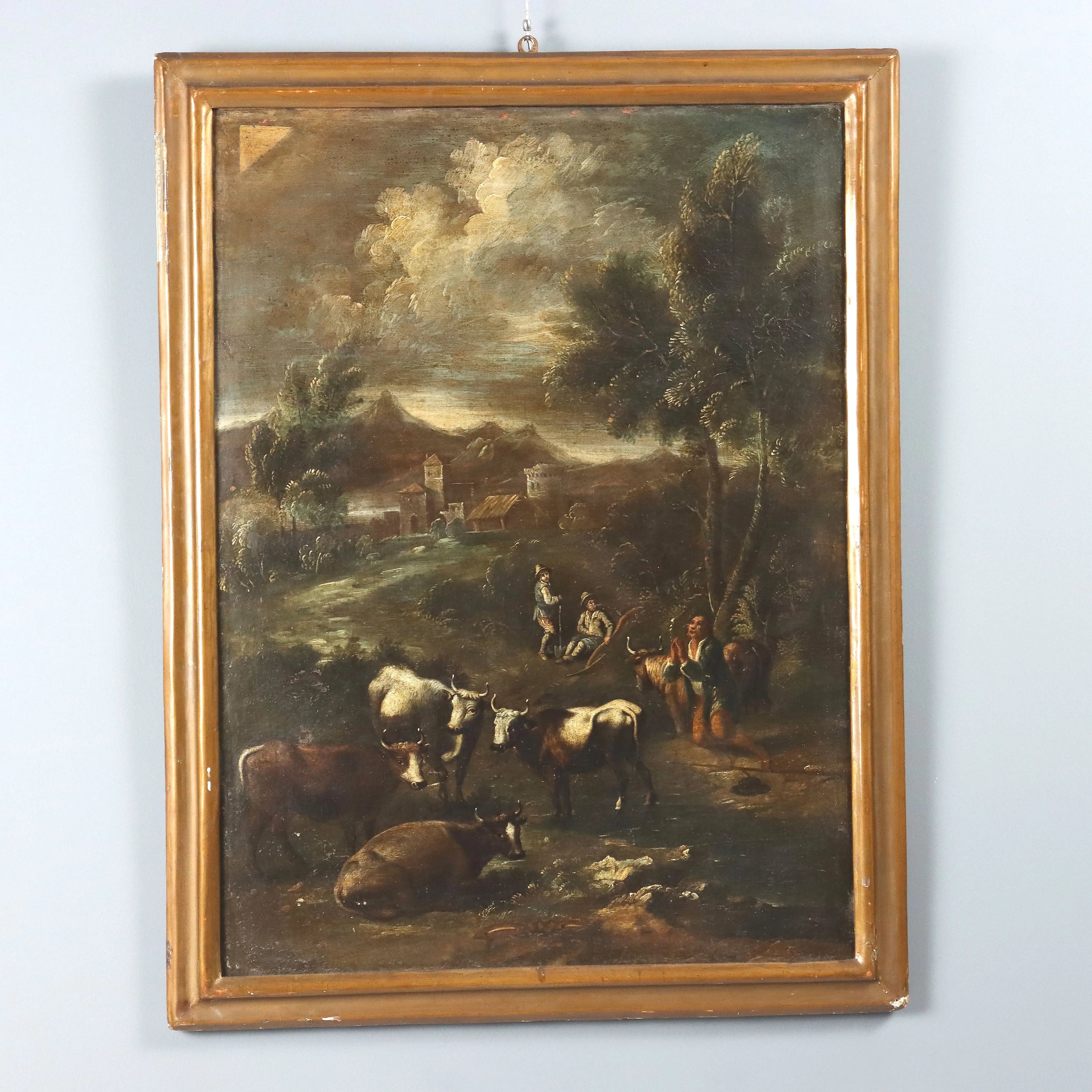 Landscape with Figures and Herd Antique Painting XVIII Century | Art | Antique Painting