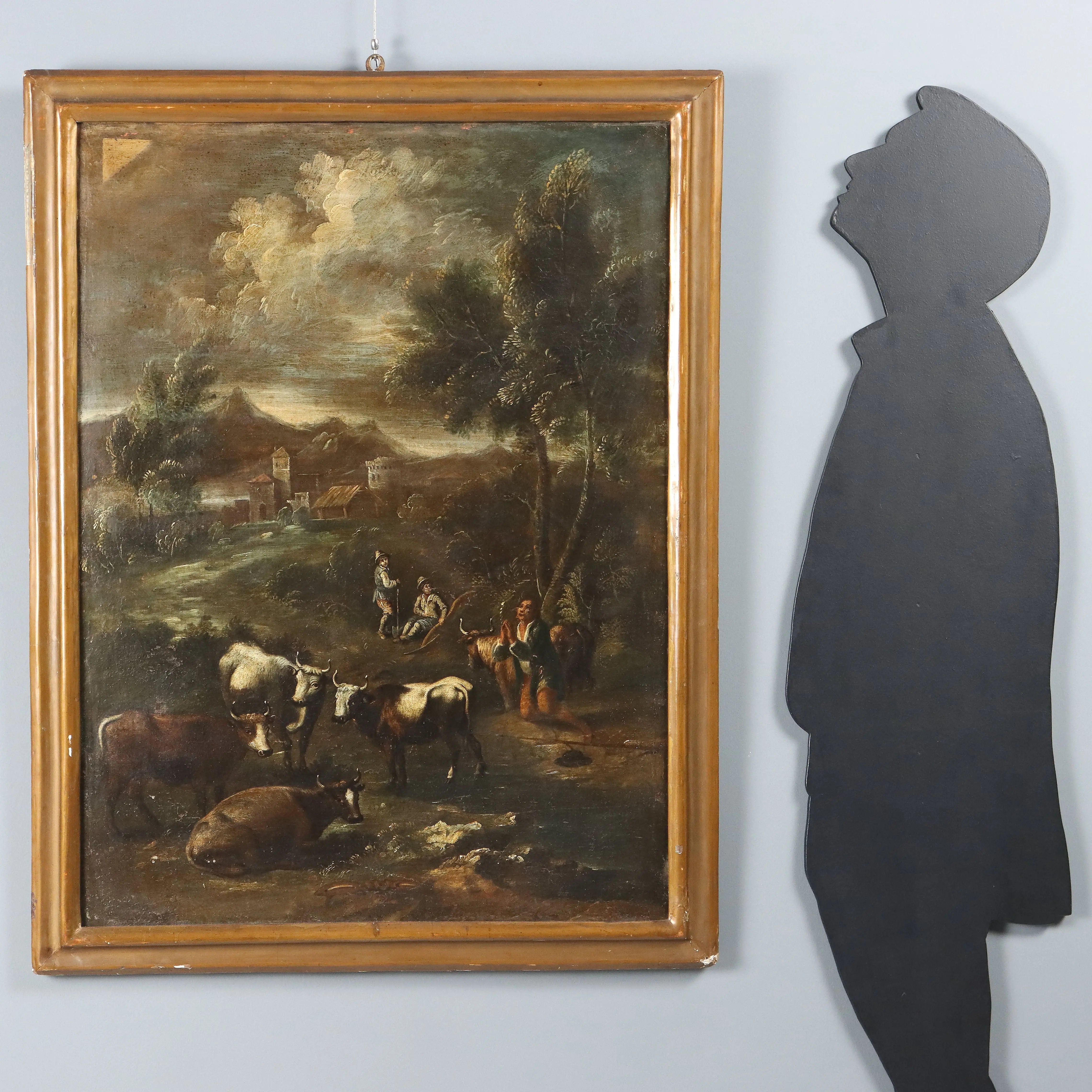 Landscape with Figures and Herd Antique Painting XVIII Century | Art | Antique Painting
