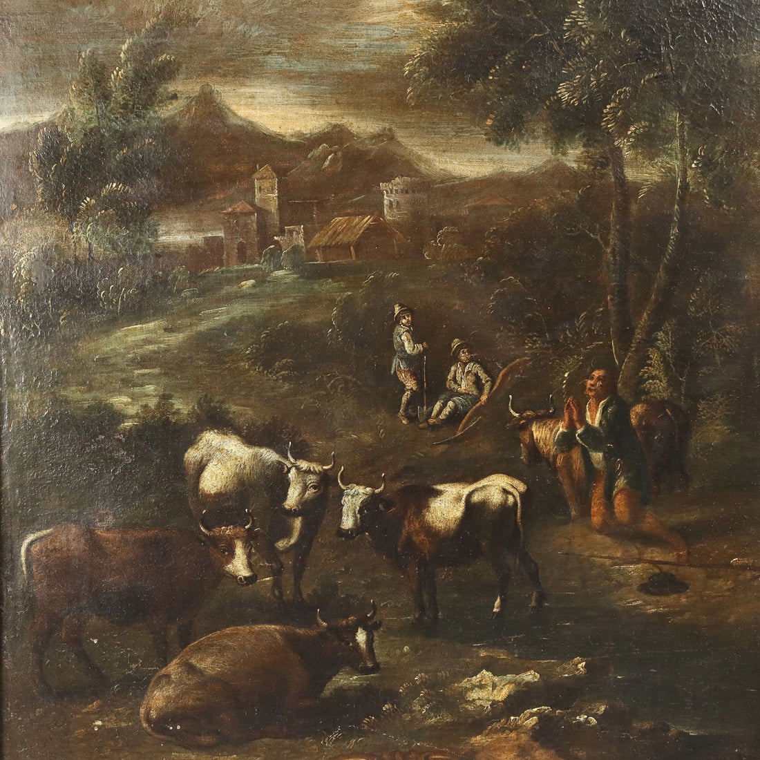 Landscape with Figures and Herd Antique Painting XVIII Century | Art | Antique Painting