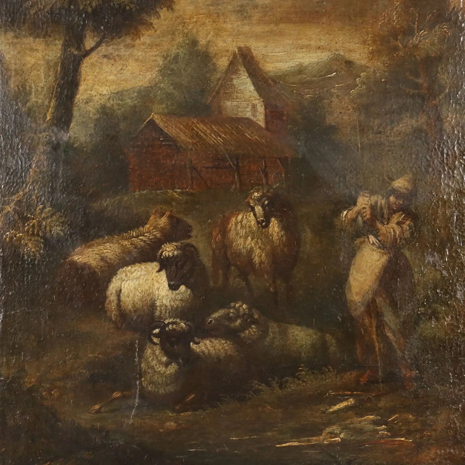 Landscape with Shepherd and Sheep Oil on Canvas XVIII Century | Art | Antique Painting