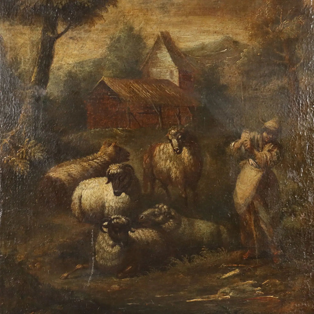 Landscape with Shepherd and Sheep Oil on Canvas XVIII Century | Art | Antique Painting