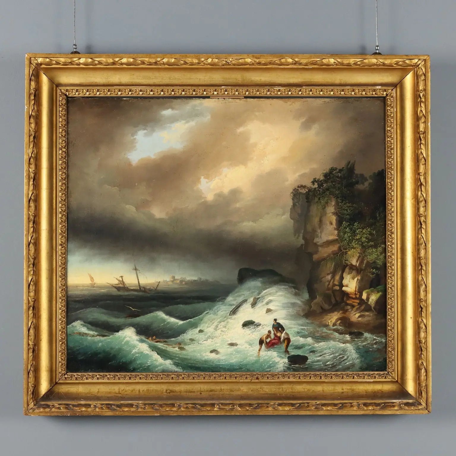 Antique Painting The Shipwreck Oil on Canvas Italy XIX Century | Art | Antique Painting