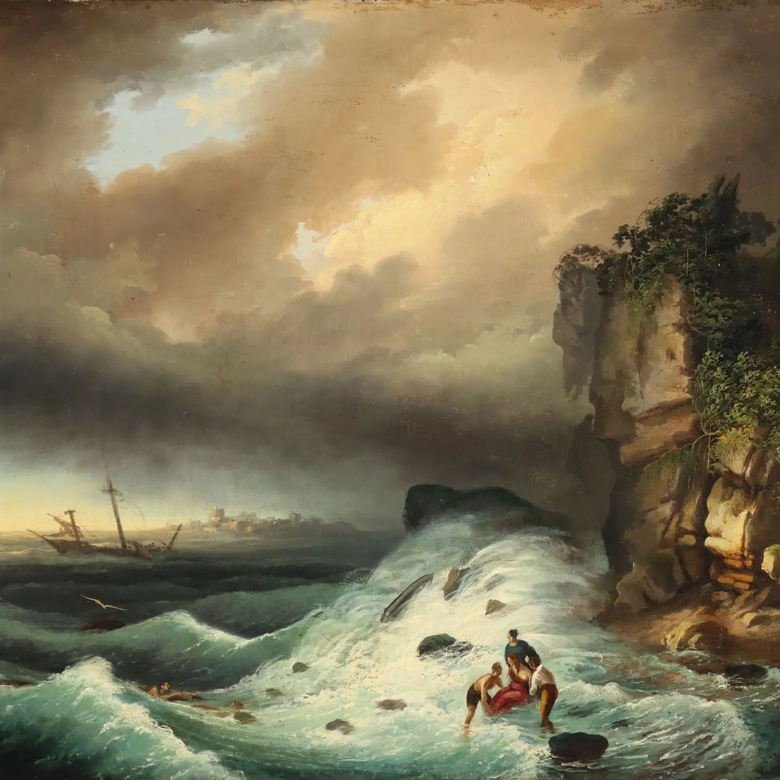 Antique Painting The Shipwreck Oil on Canvas Italy XIX Century | Art | Antique Painting