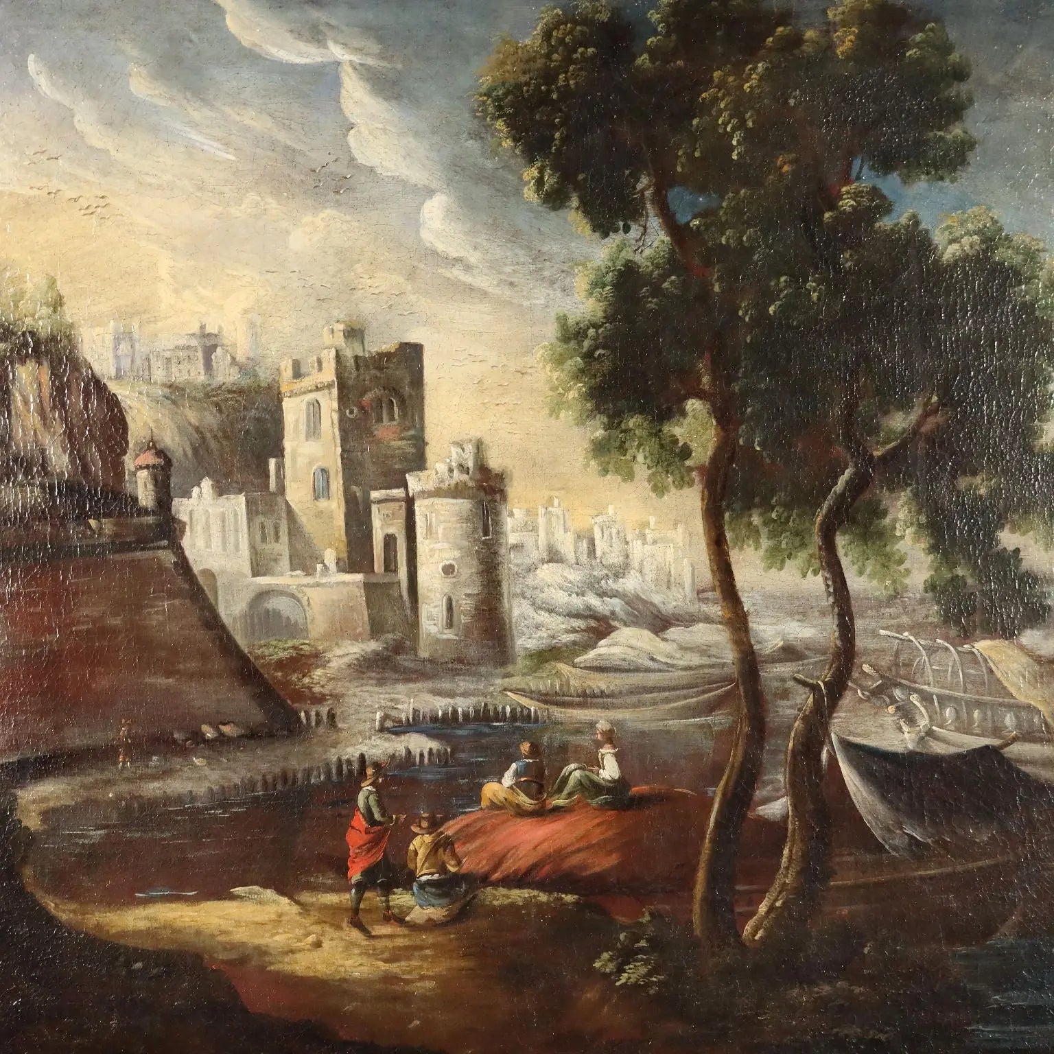 Antique Painting Landscape with Buildings Oil on Canvas XVIII Century | Art | Antique Painting