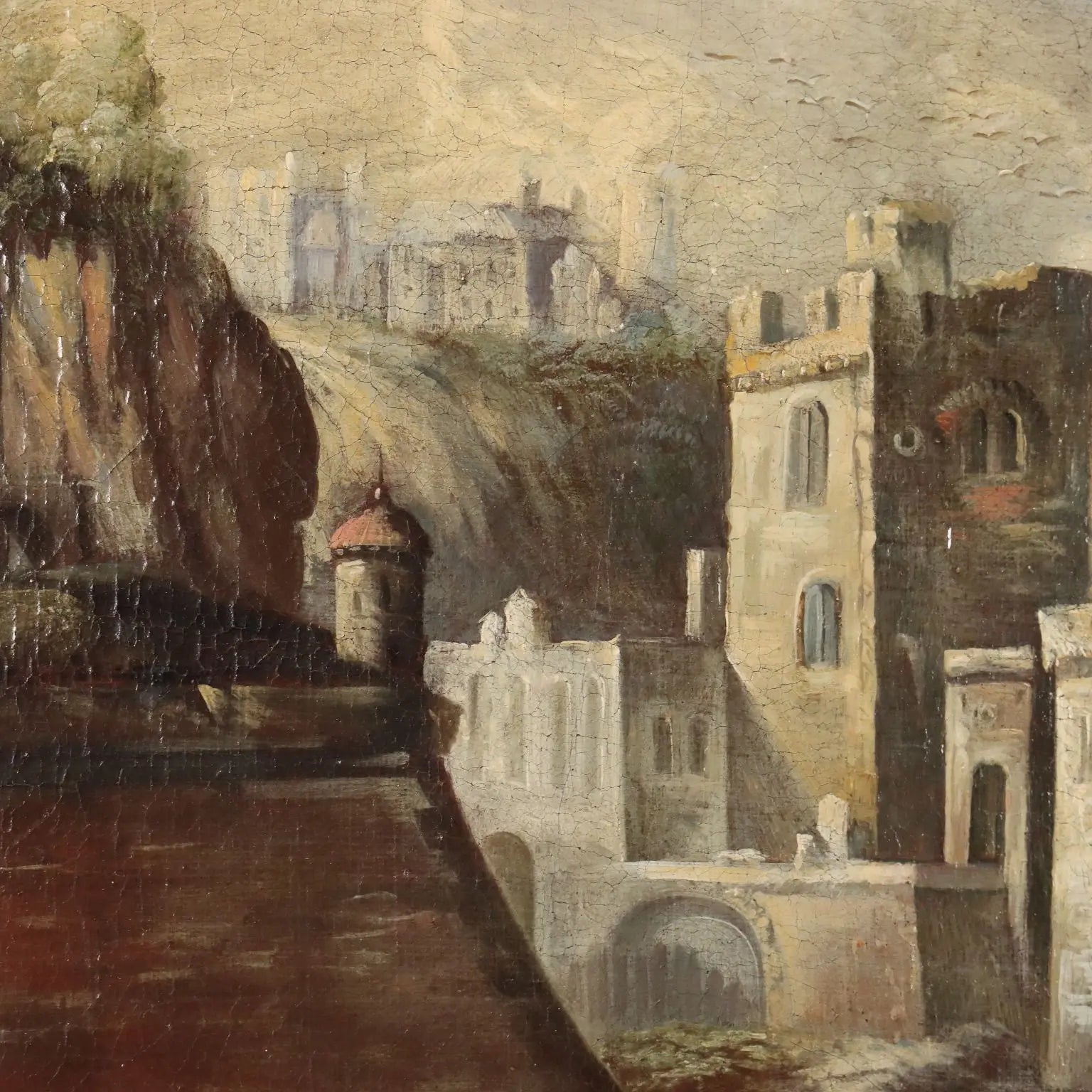 Antique Painting Landscape with Buildings Oil on Canvas XVIII Century | Art | Antique Painting