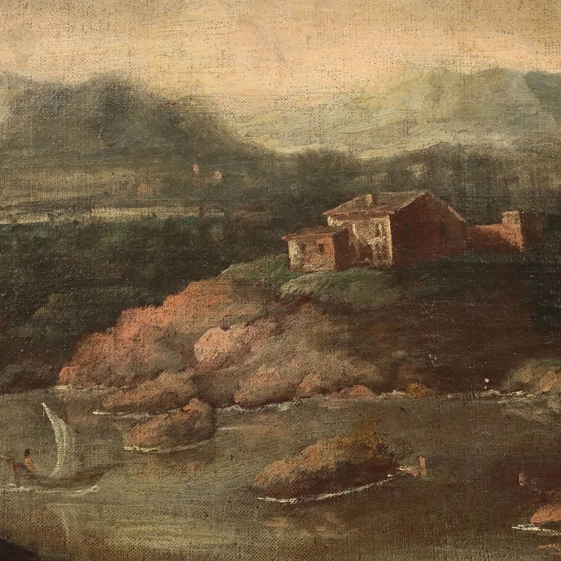 Antique Painting Landscape with Building Oil on Canvas XVIII Century | Art | Antique Painting