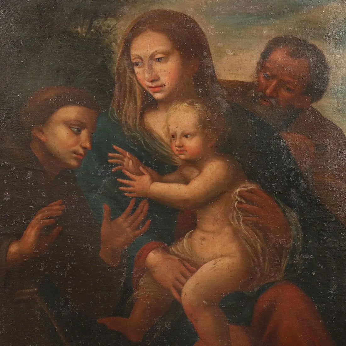 Antique Painting The Holy Family with Sant XVII-XVIII Century | Art | Antique Painting