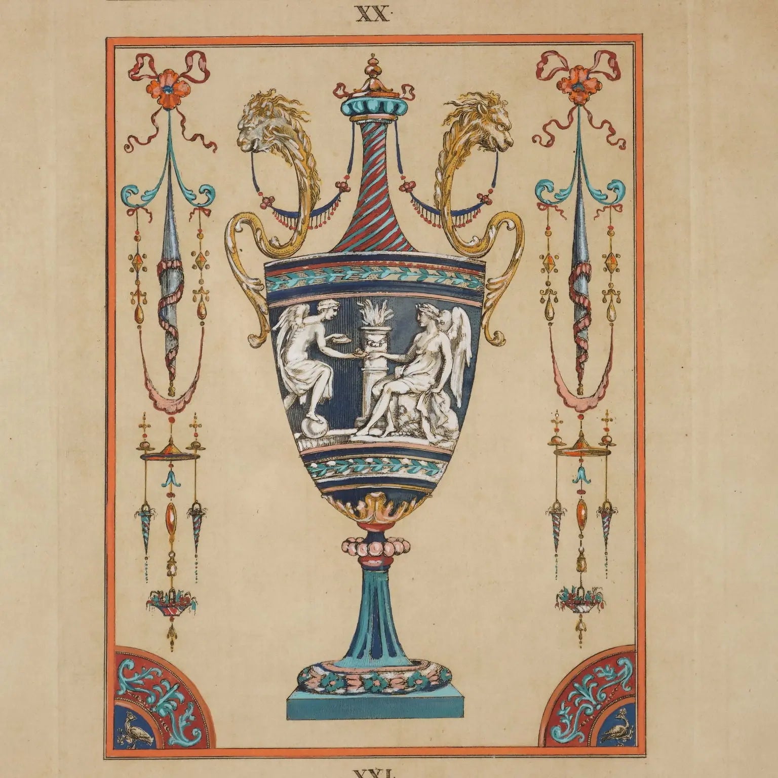 Antique Etchings Signed Michelangelo Pergolesi Vases XVIII Century - Ornaments and Ancient Vases | Art | Antique Painting