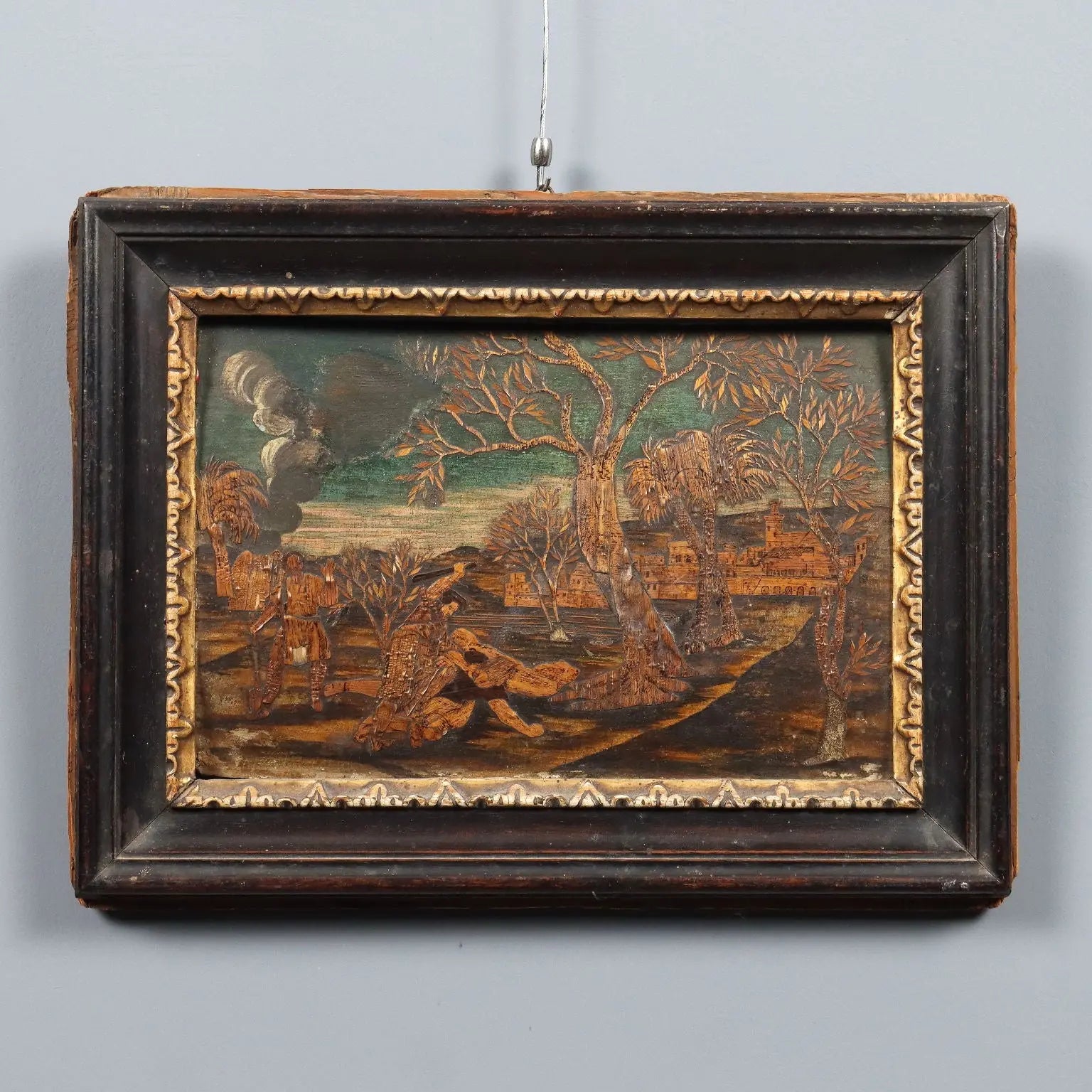 Antique Wooden Inlay Cain and Abel Italy XIX Century - Cain and Abel | Art | Antique Painting
