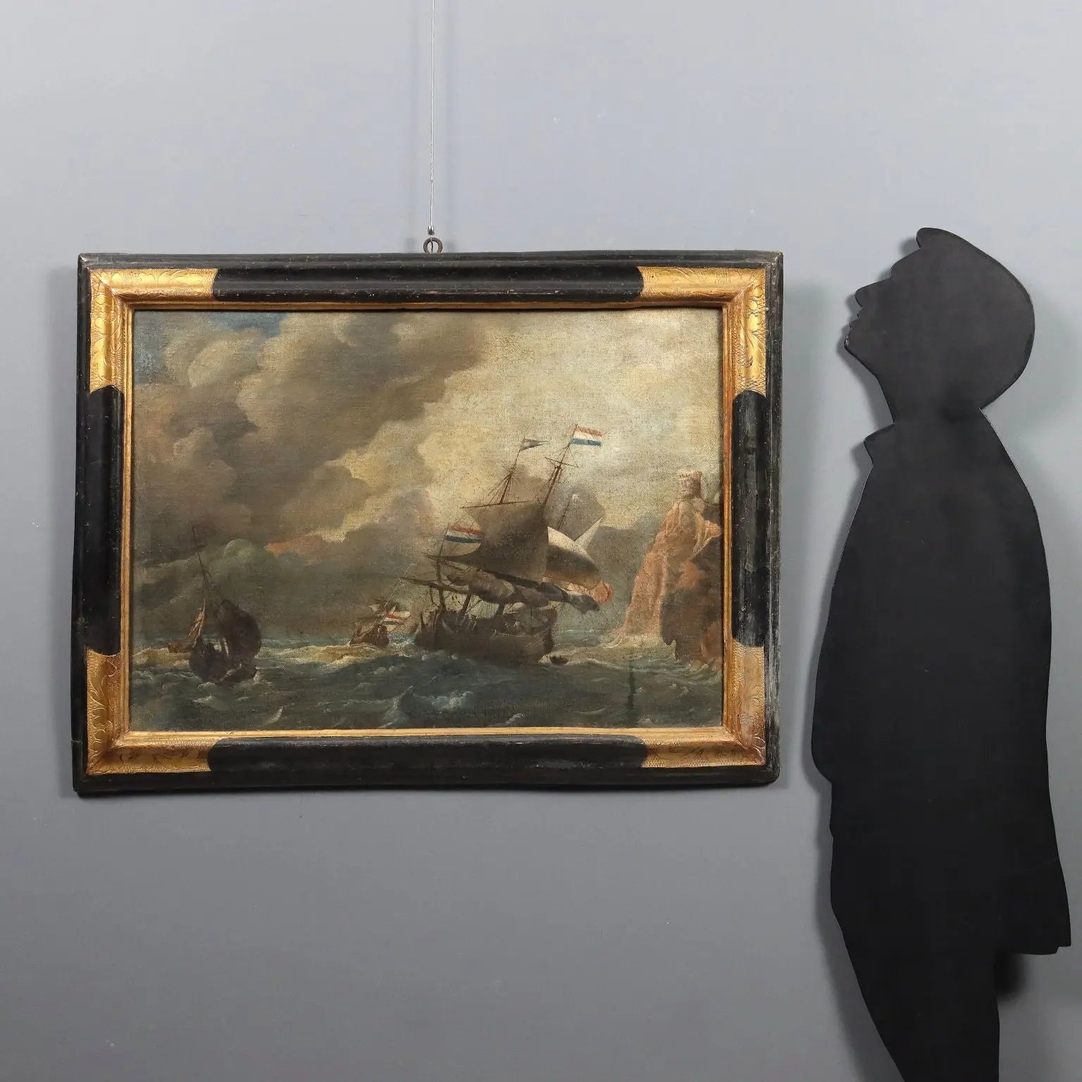 Antique Painting Stormy Sea with Sailing Ships Oil on Canvas '700 | Art | Antique Painting