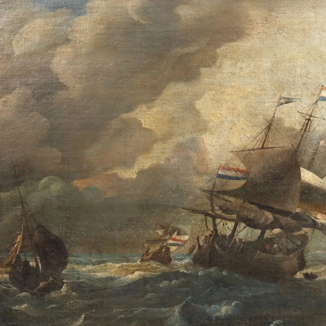 Antique Painting Stormy Sea with Sailing Ships Oil on Canvas '700 | Art | Antique Painting