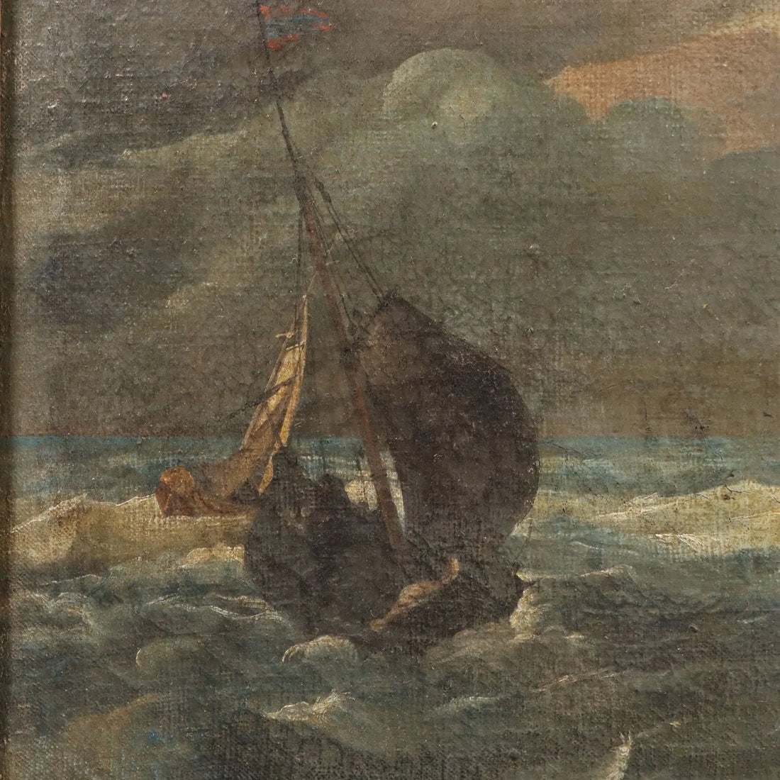 Antique Painting Stormy Sea with Sailing Ships Oil on Canvas '700 | Art | Antique Painting