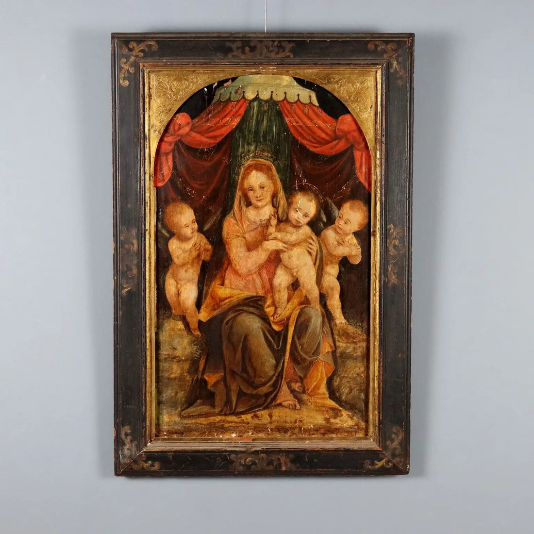 Antique Painting Virgin Mary with Jesus Child Oil on Hardboard '400 | Art | Antique Painting