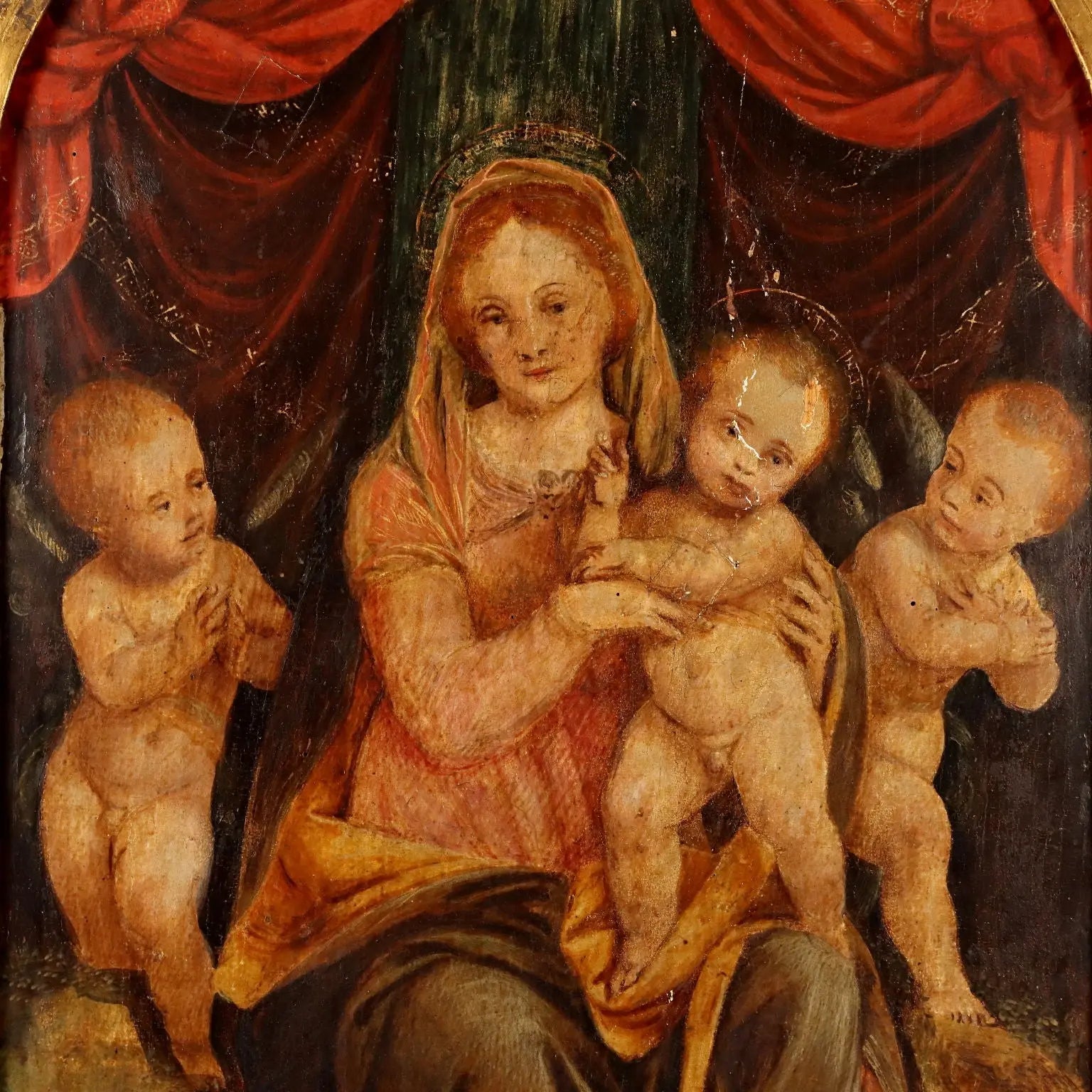 Antique Painting Virgin Mary with Jesus Child Oil on Hardboard '400 | Art | Antique Painting