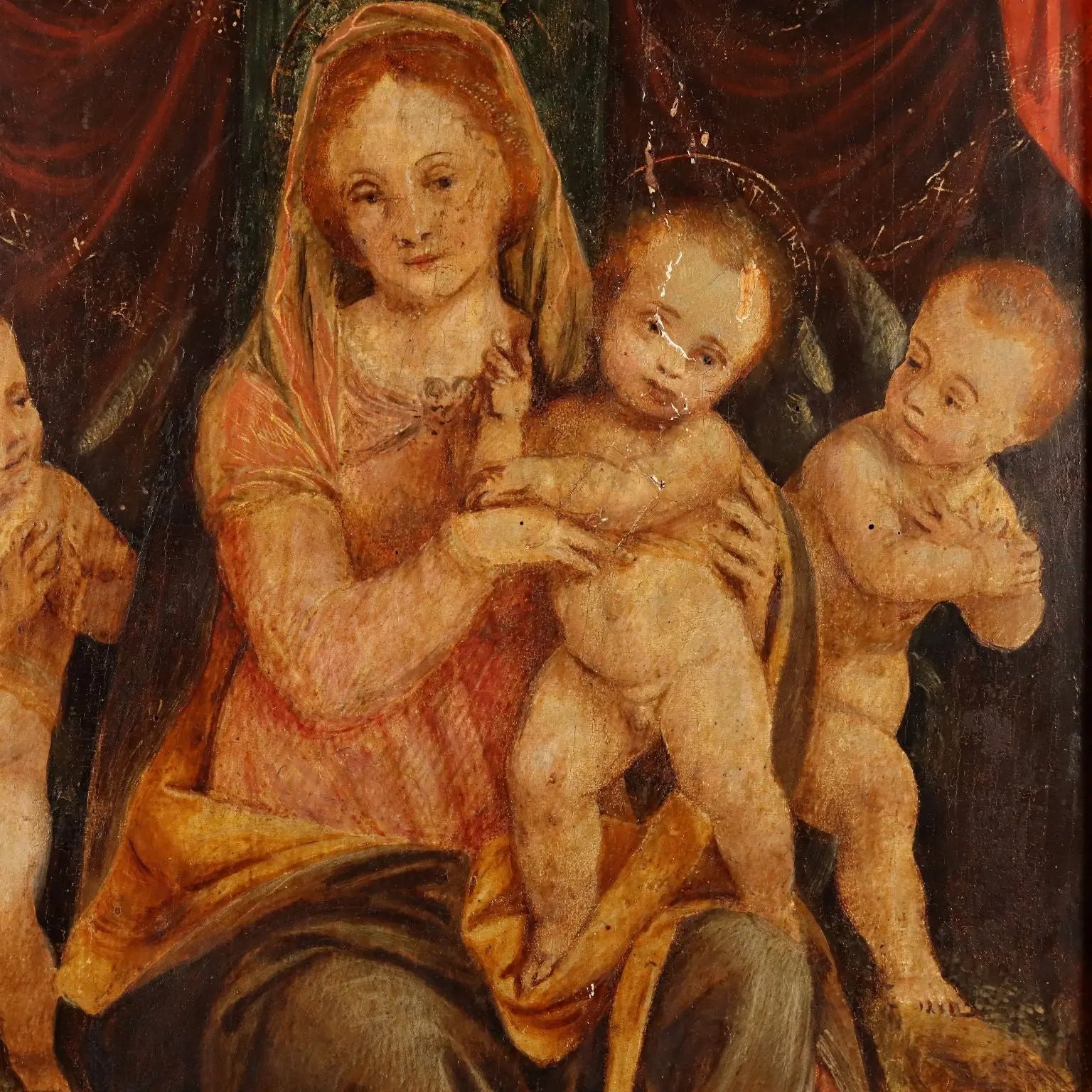 Antique Painting Virgin Mary with Jesus Child Oil on Hardboard '400 | Art | Antique Painting