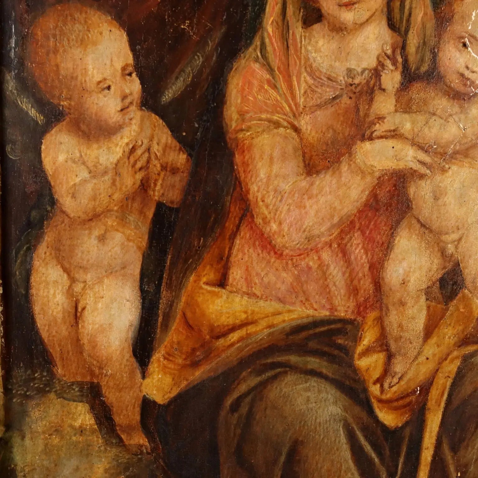 Antique Painting Virgin Mary with Jesus Child Oil on Hardboard '400 | Art | Antique Painting