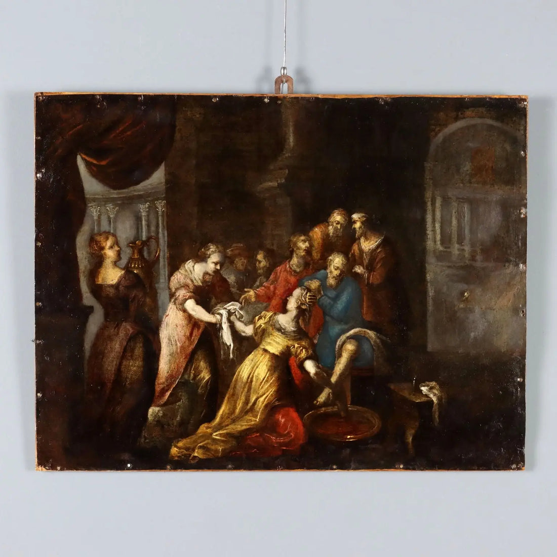 Antique Painting The Washing of the Feet Oil on Hardboard '700