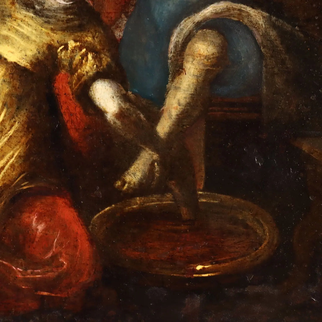 Antique Painting The Washing of the Feet Oil on Hardboard '700