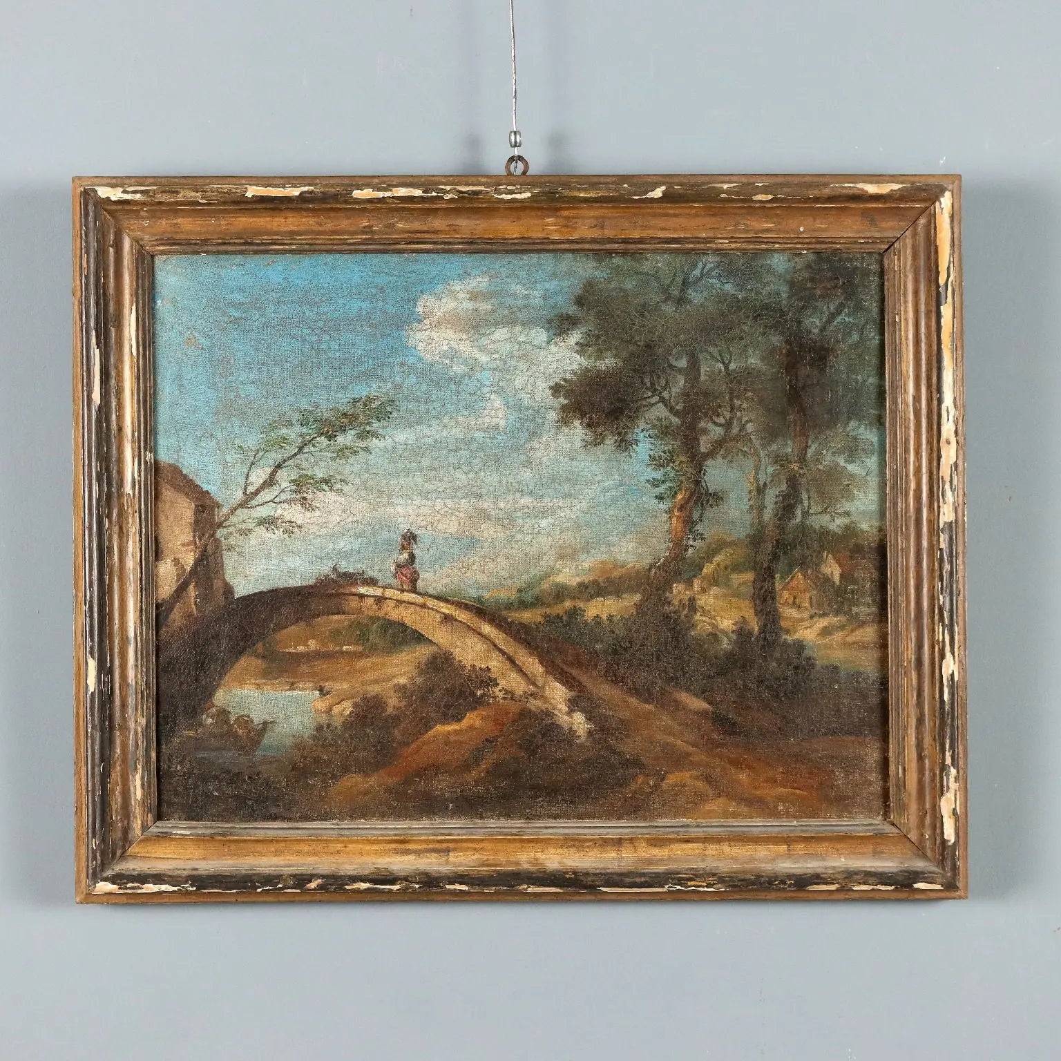 Antique Painting Landscape with Bridge Oil on Canvas XVIII Century | Art | Antique Painting