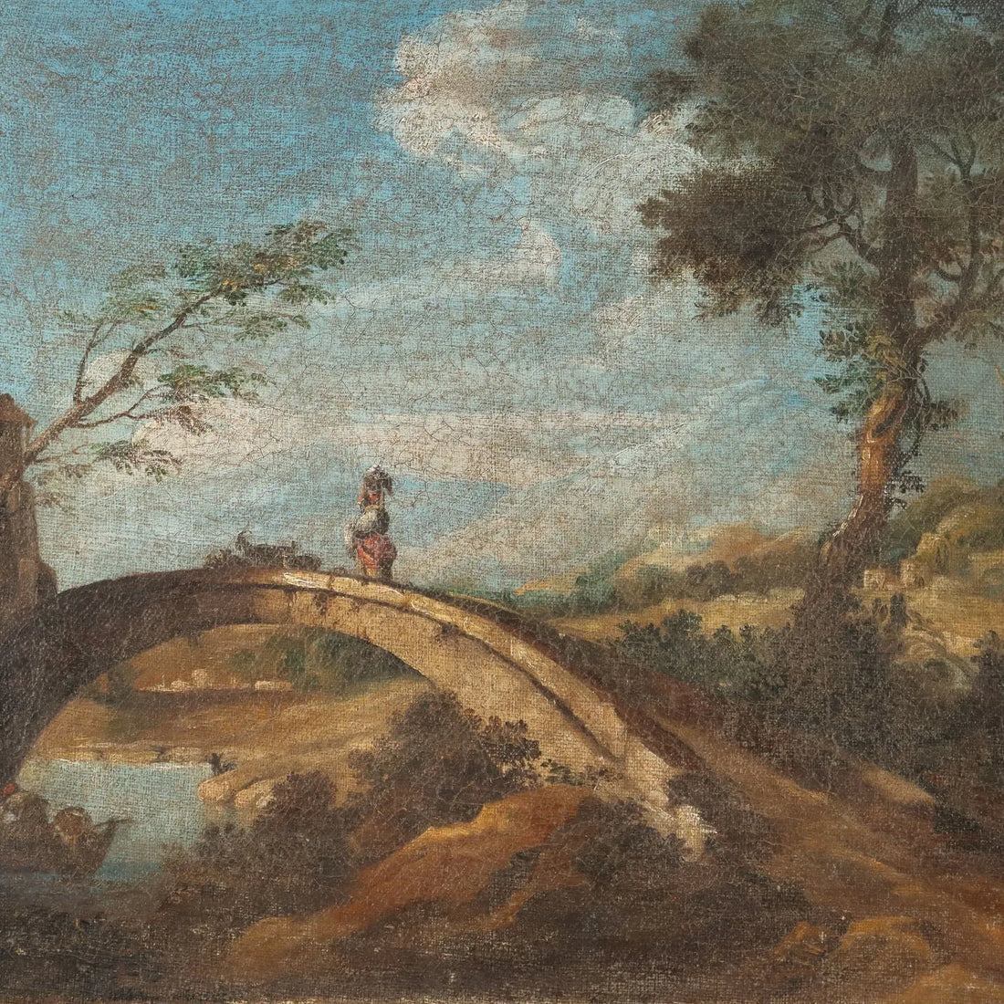 Antique Painting Landscape with Bridge Oil on Canvas XVIII Century | Art | Antique Painting