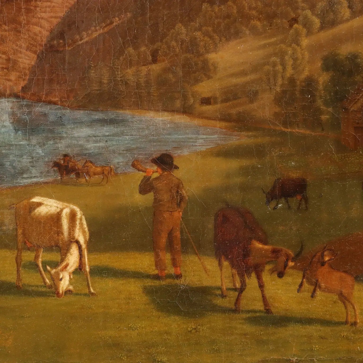 Antique Painting Signed E. Rudolf Biedermann XIX Century - Mountain Landscape with Herd | Art | Antique Painting