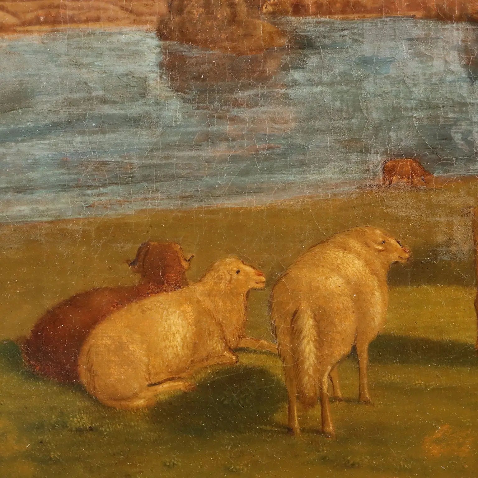 Antique Painting Signed E. Rudolf Biedermann XIX Century - Mountain Landscape with Herd | Art | Antique Painting